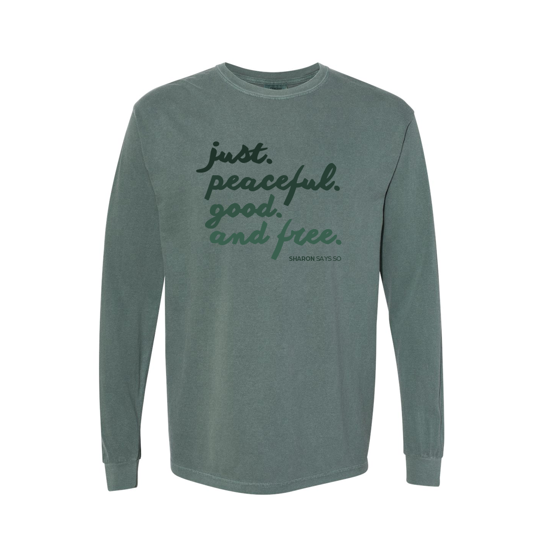 Just. Peaceful. Good. Free. Book Club Long Sleeve - Adult